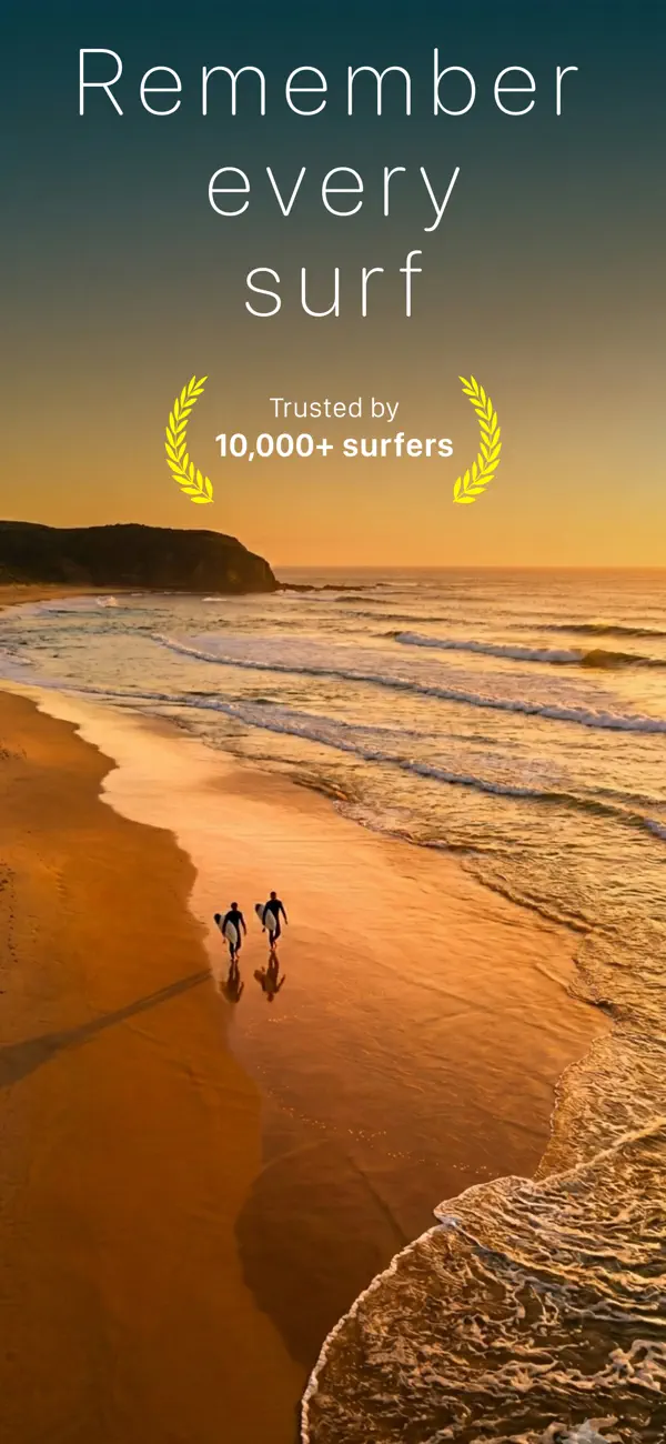 Surf Log app showing a logged surf session with spot, surfboard and conditions